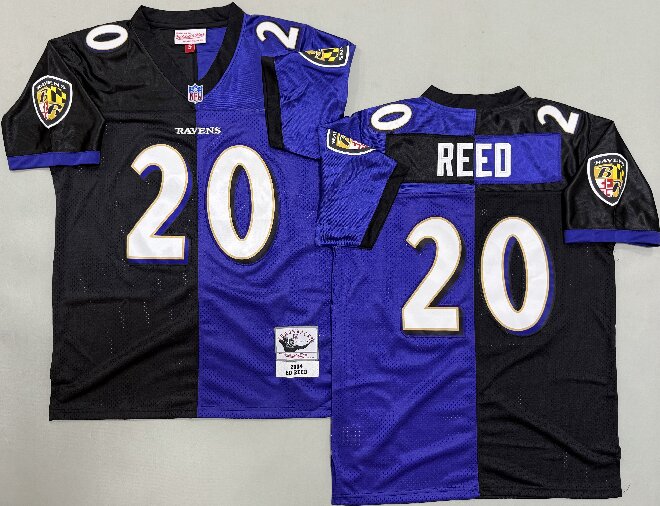 Men's Baltimore Ravens #20 Ed Reed 2004 Black Purple Split Two Tone Throwback Jersey