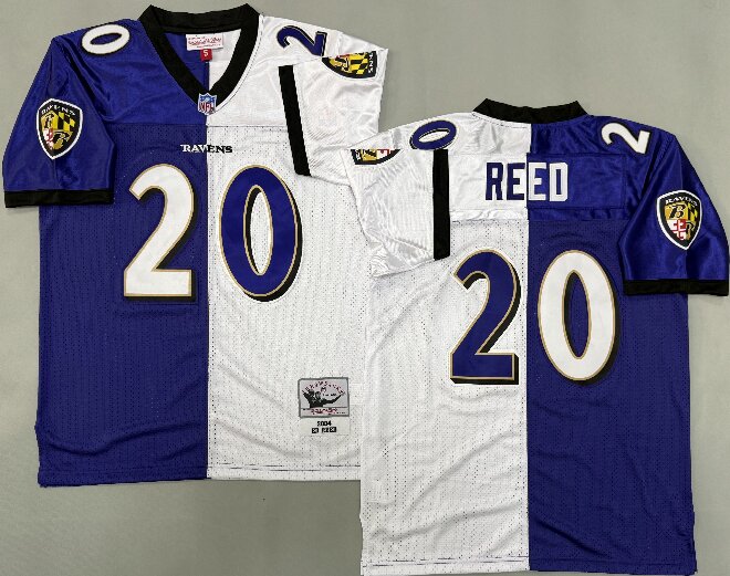 Men's Baltimore Ravens #20 Ed Reed 2004 Purple White Split Two Tone Throwback Jersey