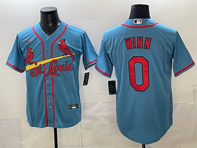 Men's St. Louis Cardinals #0 Masyn Winn Blue Cool Base Stitched Baseball Jersey