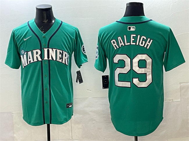 Men's Seattle Mariners #29 Cal Raleigh Aqua Limited Stitched Jersey