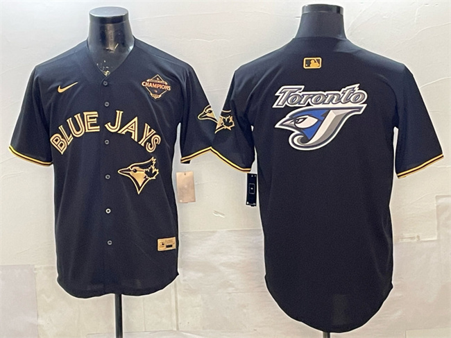 Men's Toronto Blue Jays Team Big Logo Black Gold 2025 American League Champions Limited Stitched Baseball  Jersey