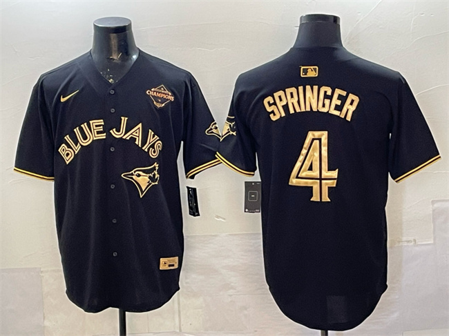Men's Toronto Blue Jays #4 George Springer Black Gold 2025 American League Champions Limited Stitched Baseball Jersey