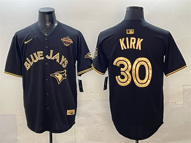 Men's Toronto Blue Jays #30 Alejandro Kirk Black Gold 2025 American League Champions Limited Stitched Baseball Jersey
