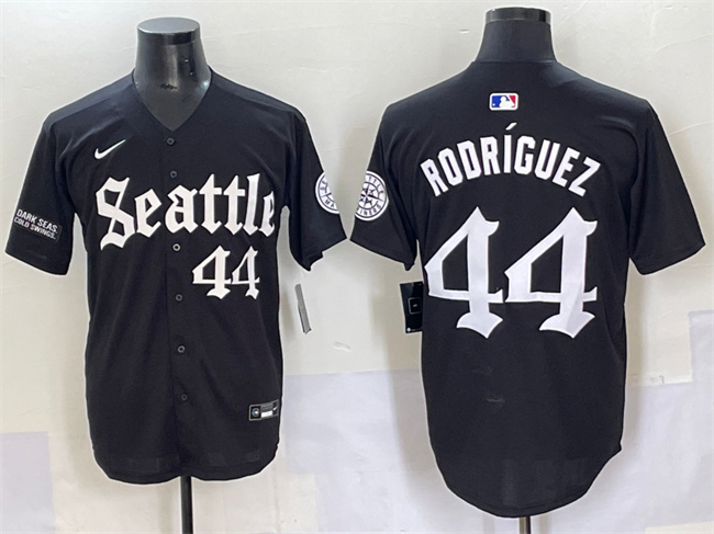 Men's Seattle Mariners #44 Julio Rodríguez Black 'Deep Sea Gothic Edition' Vapor Premier Limited Stitched Baseball Jersey