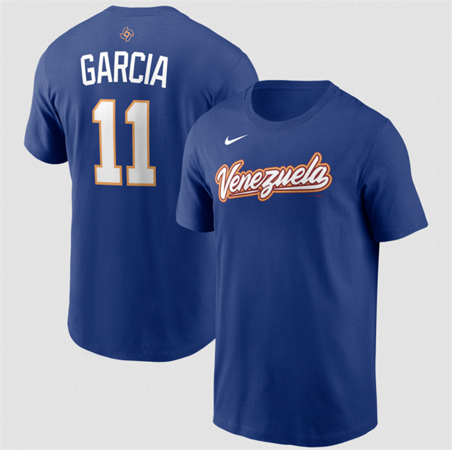 Men's Venezuela Baseball #11 Maikel Garcia Royal Name & Number T-Shirt
