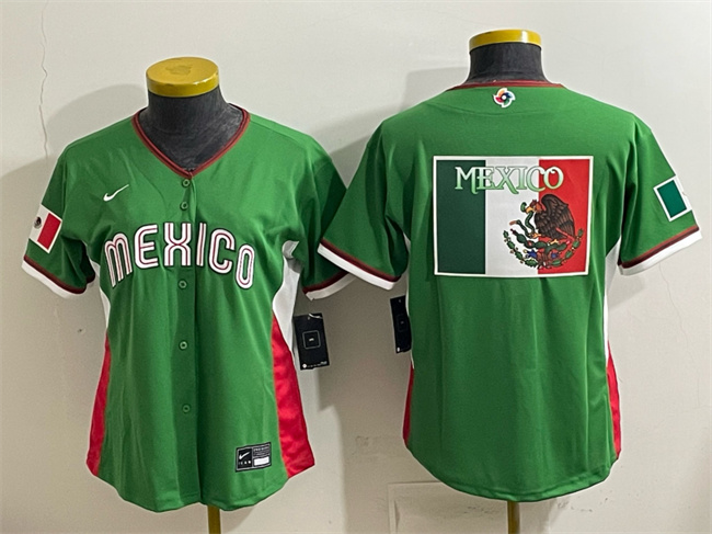 Women's Mexico Baseball Green 2026 World Baseball Classic Big Logo Stadium Stitched Baseball Jersey(Run   Small)