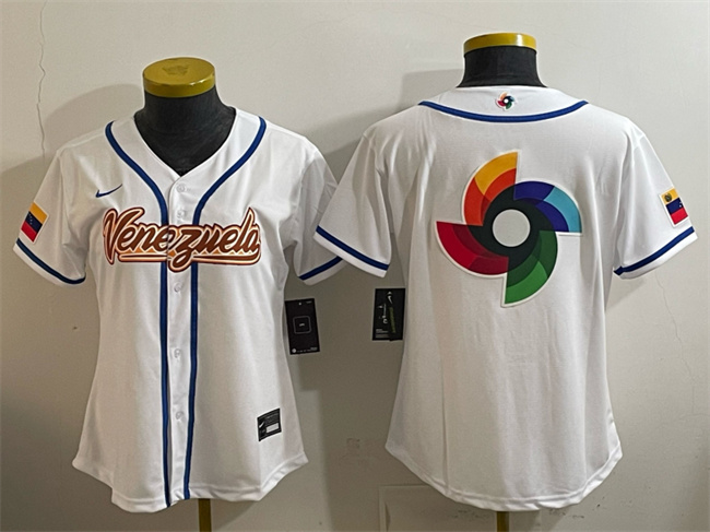 Women's Venezuela Baseball White 2026 World Baseball Classic Big Logo Home Stadium Stitched Baseball Jersey(Run Small)