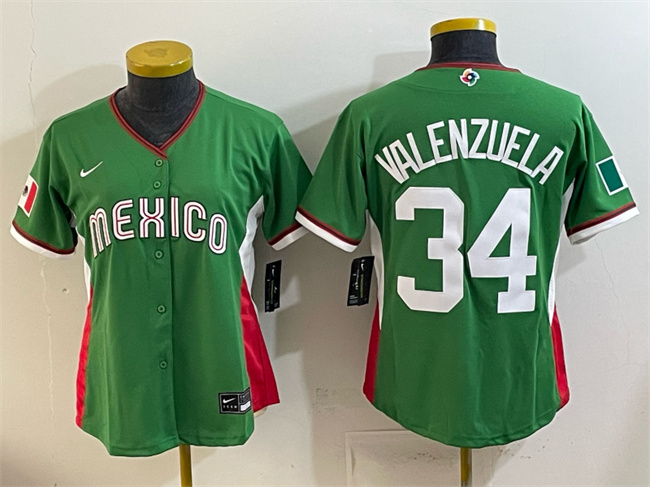 Women's Mexico Baseball #34 Fernando Valenzuela Green 2026 World Baseball Classic Stadium Stitched Baseball Jersey(Run Small)