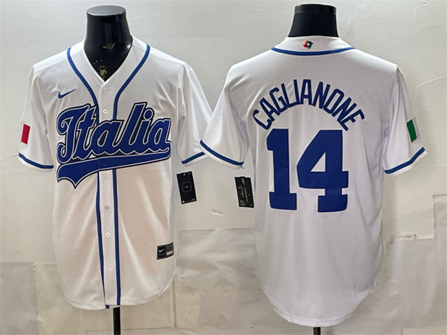 Men's Italy Baseball #14 Jac Caglianone White 2026 World Baseball Classic Home Stadium Stitched Jersey