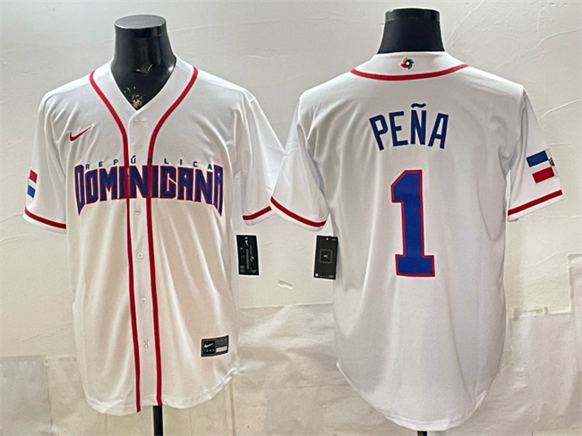 Men's Dominican Republic Baseball #1 Jeremy Pe?a White 2026 World Baseball Classic Home Stadium Stitched Jersey