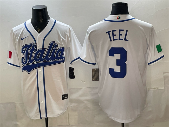 Men's Italy Baseball #3 Kyle Teel White 2026 World Baseball Classic Home Stadium Stitched Jersey