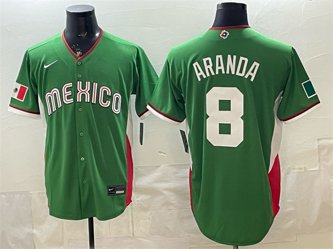 Men's Mexico Baseball #8 Jonathan Aranda Green 2026 World Baseball Classic Stadium Stitched Jersey