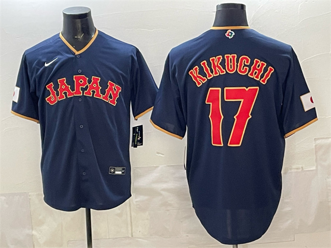 Men's Japan Baseball #17 Yusei Kikuchi Navy 2026 World Baseball Classic Road Stadium Stitched Jersey