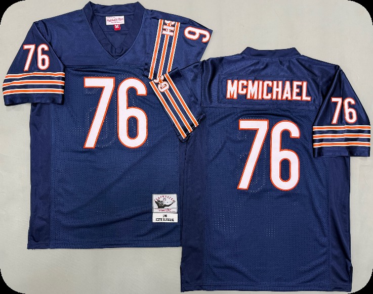 Mens Chicago Bears #76 Steve McMichael 1985 Navy Throwback Jersey