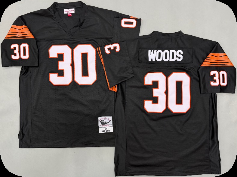 Men's Cincinnati Bengals #30 Ickey Woods 1988 Black Throwback Jersey