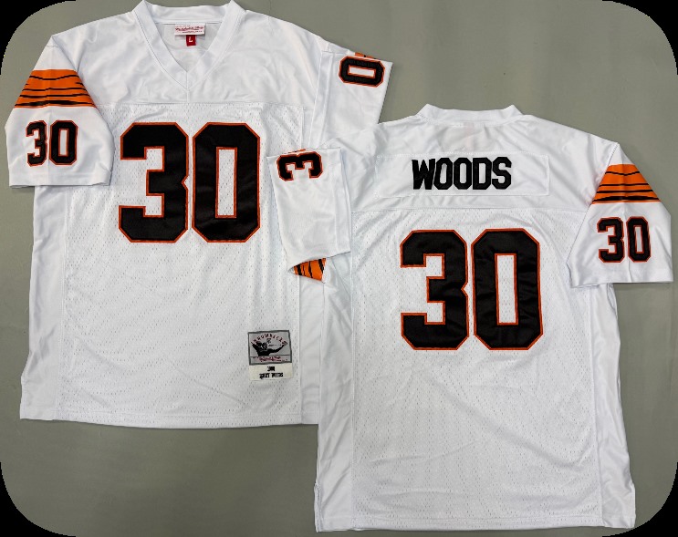 Men's Cincinnati Bengals #30 Ickey Woods 1988 White Throwback Jersey