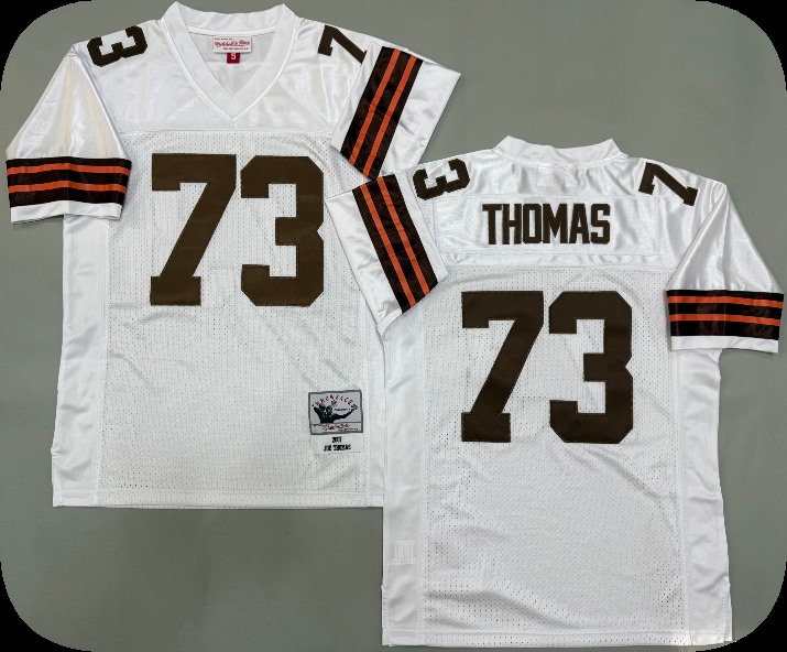 Mens Cleveland Browns #73 Joe Thomas 2007 White Throwback Jersey