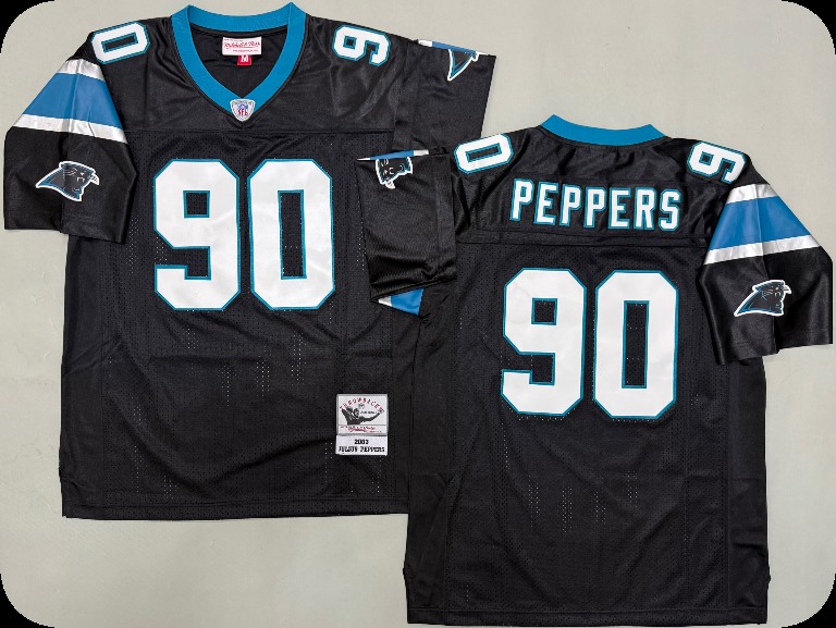 Mens Carolina Panthers #90 Julius Peppers 2003 Black Throwback Jersey