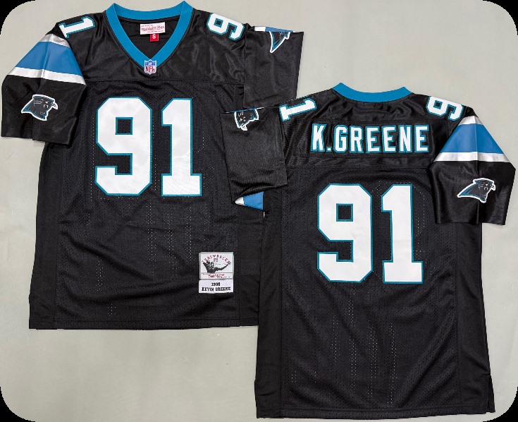 Men's Carolina Panthers #91 Kevin Greene 1996 Mitchell & Ness Black Throwback Football Jersey