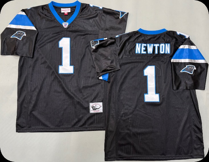 Mens Carolina Panthers #1 Cam Newton Black 1996 Mitchell & Ness Throwback Football Jersey