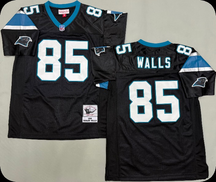 Mens Carolina Panthers #85 Wesley Walls 1996 Black Throwback Jersey