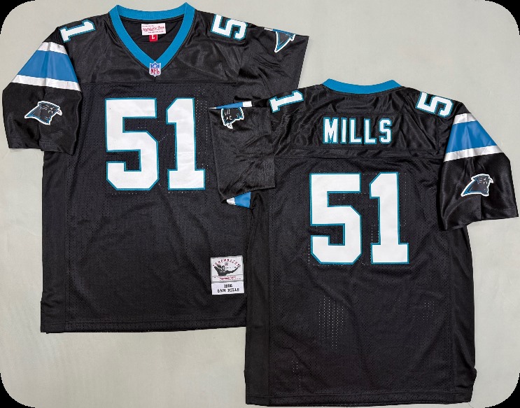 Mens Carolina Panthers #51 Sam Mills Black 1996 Mitchell & Ness Throwback Football Jersey