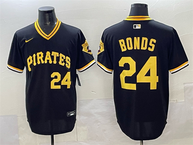 Men's Pittsburgh Pirates #24 Barry Bonds Black With Patch Cool Base Stitched Baseball Jersey