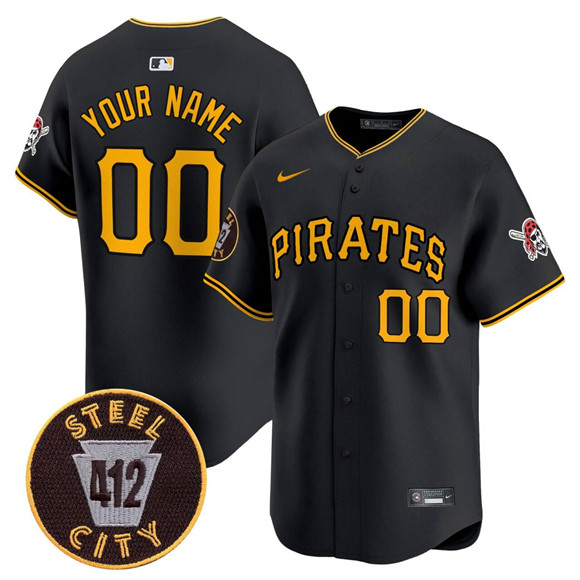 Men's Pittsburgh Pirates Active Player Custom Black 412 Patch Limited V3 Stitched Baseball Jersey