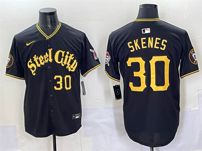 Men's Pittsburgh Pirates #30 Paul Skenes Black 412 Patch Vapor Premier Limited Stitched Baseball Jersey
