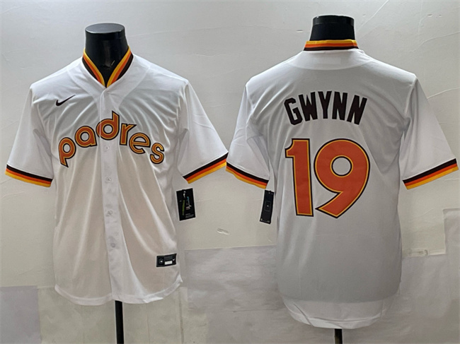 Men's San Diego Padres #19 Tony Gwynn White 1984 Turn Back The Clock Stitched Baseball Jersey
