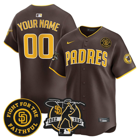 Men's San Diego Padres Active Player Custom Brown Tony Gwynn & Faithful Patch Limited Stitched Baseball Jersey