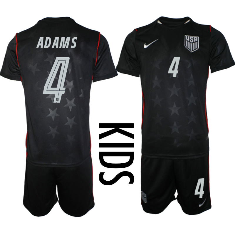 Youth United States #4 Adams  Black 2026 Away Soccer Jersey Suit