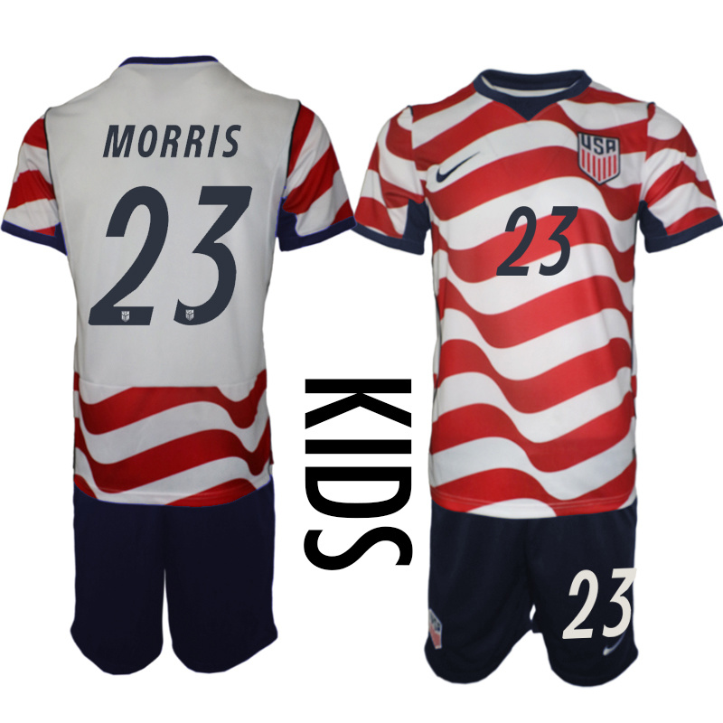 Youth United States #23 Morris White Red 2026 Home Soccer Jersey Suit