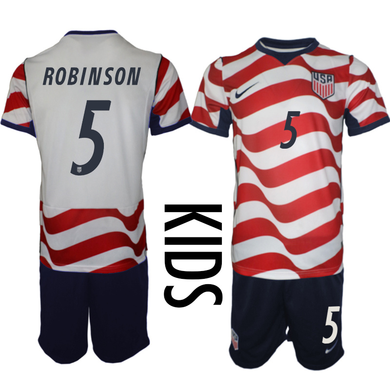Youth United States #5 Robinson White Red 2026 Home Soccer Jersey Suit
