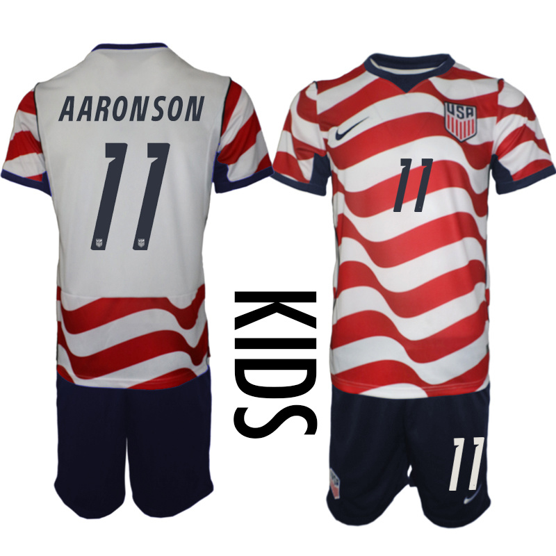 Youth United States #11 Aaronson White Red 2026 Home Soccer Jersey Suit