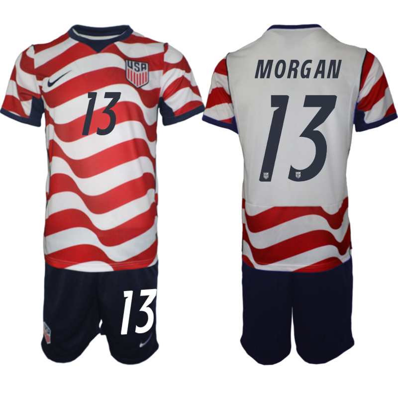 Men's United States #13 Morgan White Red 2026 Home Soccer Jersey Suit