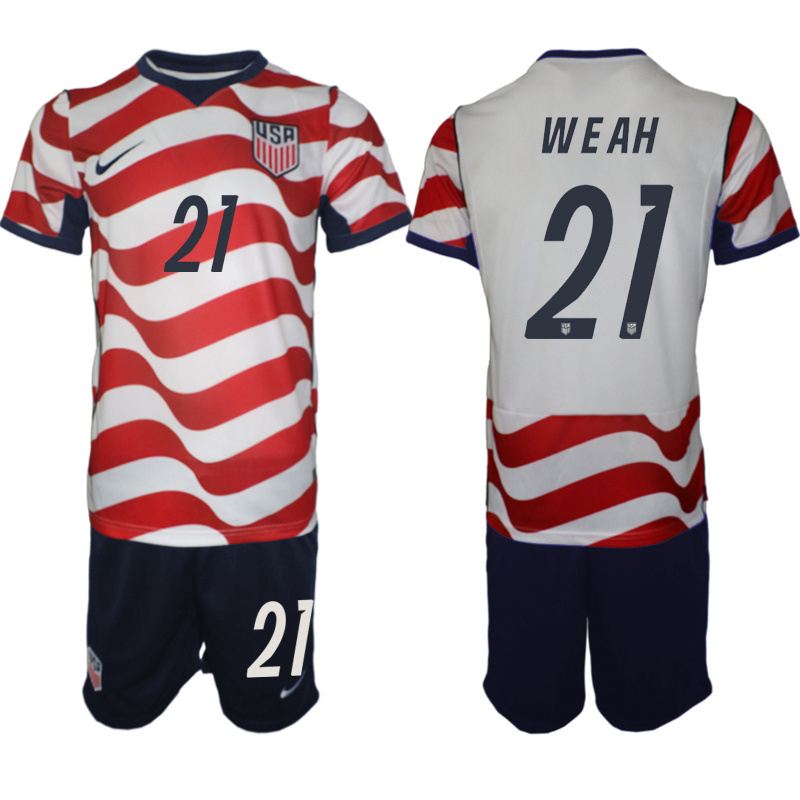 Men's United States #21 Weah White Red 2026 Home Soccer Jersey Suit