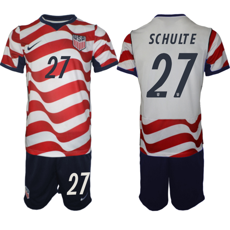 Men's United States #27 Schulte White Red 2026 Home Soccer Jersey Suit