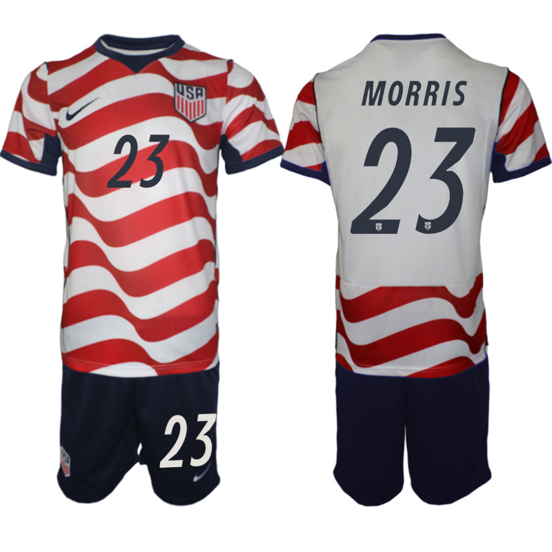 Men's United States #23 Morris White Red 2026 Home Soccer Jersey Suit