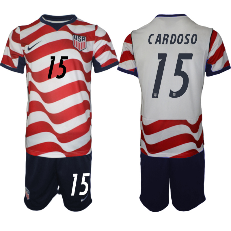 Men's United States #15 Cardoso White Red 2026 Home Soccer Jersey Suit