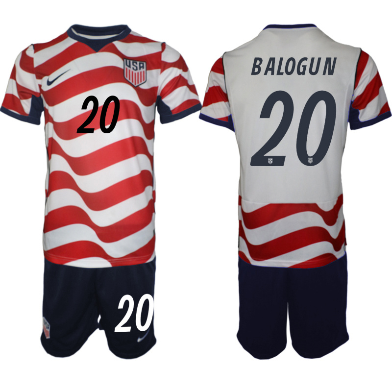 Men's United States #20 Balogun  White Red 2026 Home Soccer Jersey Suit