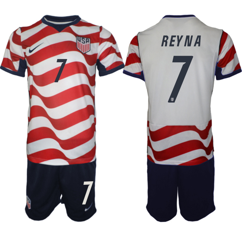 Men's United States #7 Gio Reyna White Red 2026 Home Soccer Jersey Suit