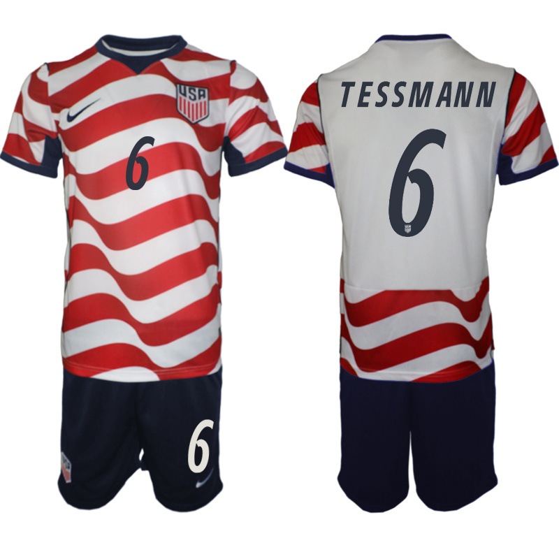 Men's United States #6 Tessmann White Red 2026 Home Soccer Jersey Suit