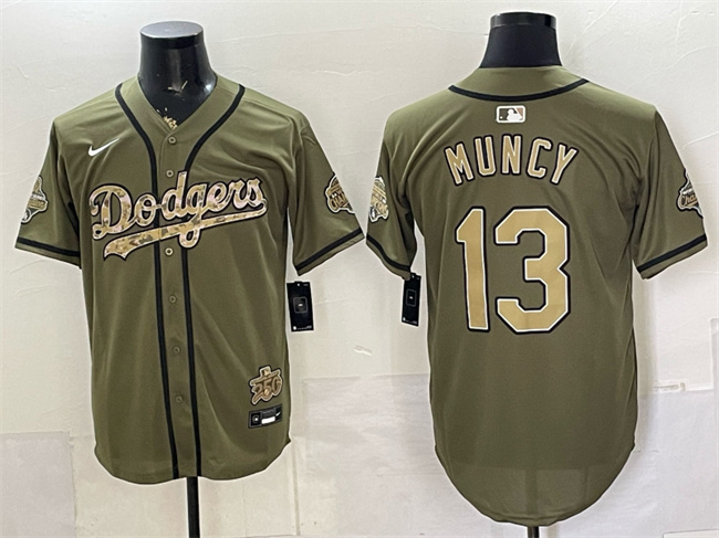 Men's Los Angeles Dodgers #13 Max Muncy Olive 2026 Armed Forces Day Stitched Baseball  Jersey