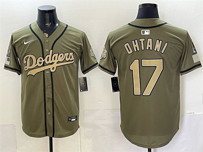 Men's Los Angeles Dodgers #17 Shohei Ohtani Olive 2026 Armed Forces Day Stitched Baseball  Jersey