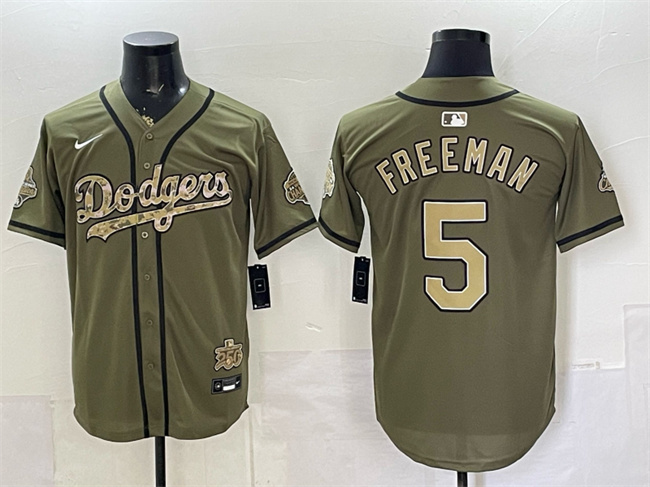 Men's Los Angeles Dodgers #5 Freddie Freeman Olive 2026 Armed Forces Day Stitched Baseball   Jersey