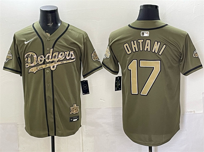 Men's Los Angeles Dodgers #17 Shohei Ohtani Olive 2026 Armed Forces Day Stitched Baseball   Jersey