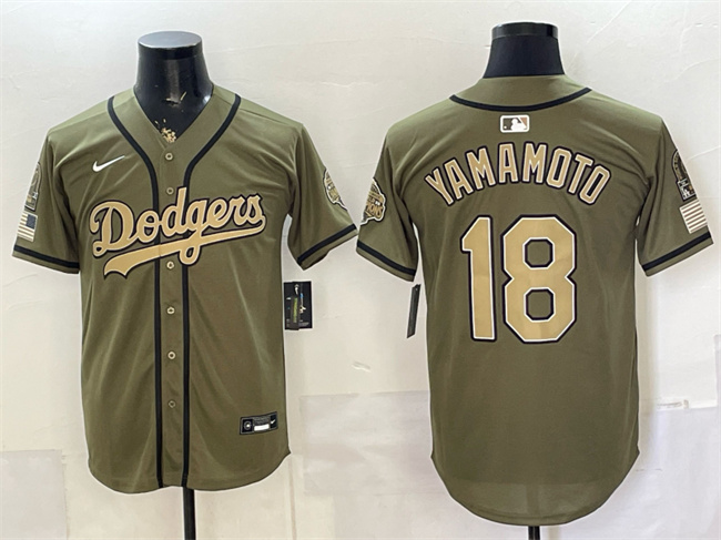 Men's Los Angeles Dodgers #18 Yoshinobu Yamamoto Olive 2026 Armed Forces Day Stitched Baseball  Jersey