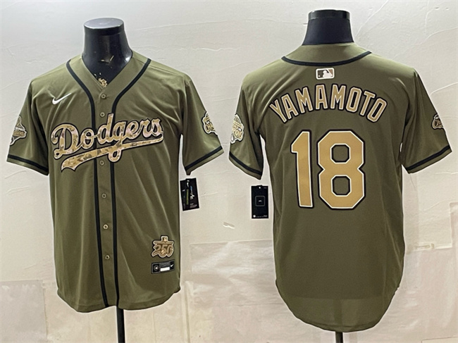 Men's Los Angeles Dodgers #18 Yoshinobu Yamamoto Military Appreciation Game Day Stitched Baseball Jersey
