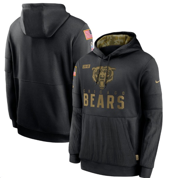 Men's Chicago Bears 2020 Black Salute To Service Sideline Performance Pullover Hoodie